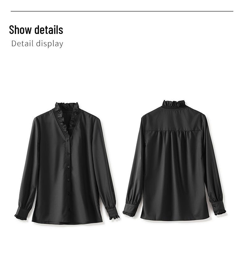 High-End Exquisite V-Neck Ruffle Edge Lace Sleeve Women's Autumn/Winter Top