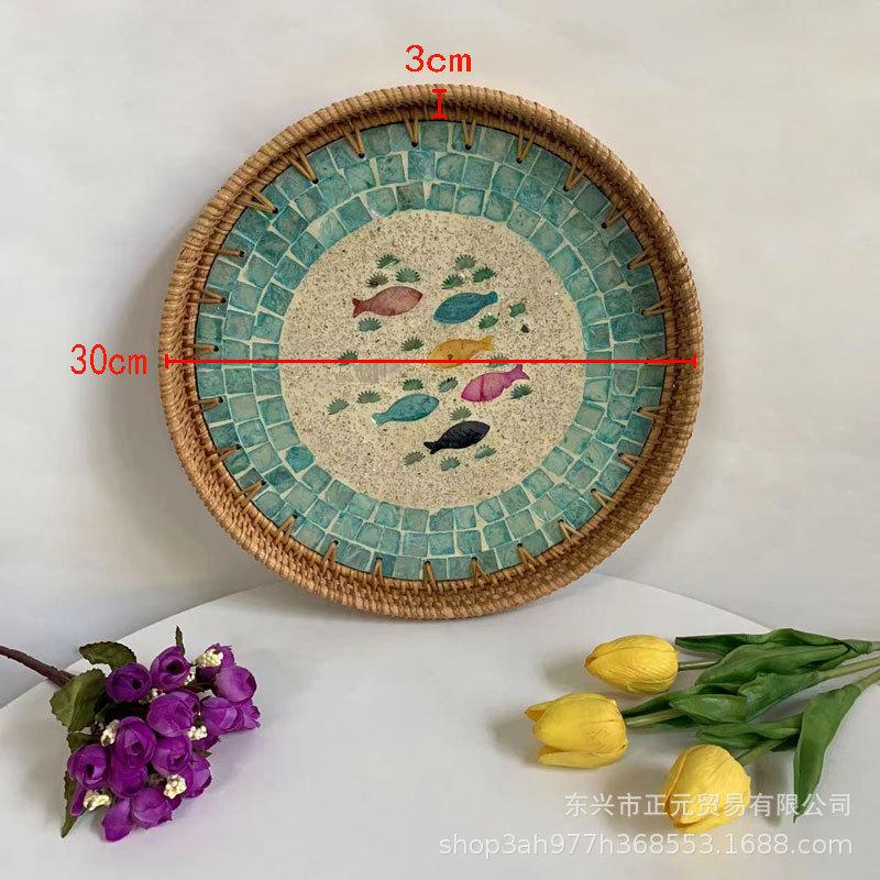 Handwoven Rattan Tray Bread Woven Storage Baskets Fruit Cake Snacks Round Picnic Basket Dinner Serving Trays Kitchen Supplies
