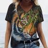 Módní dámské tričko Léto Kreslené zvířecí tričko Dámské oblečení Nadměrné Designové Krátký rukáv Výstřih do V Tričko Halenka 2024 Nové