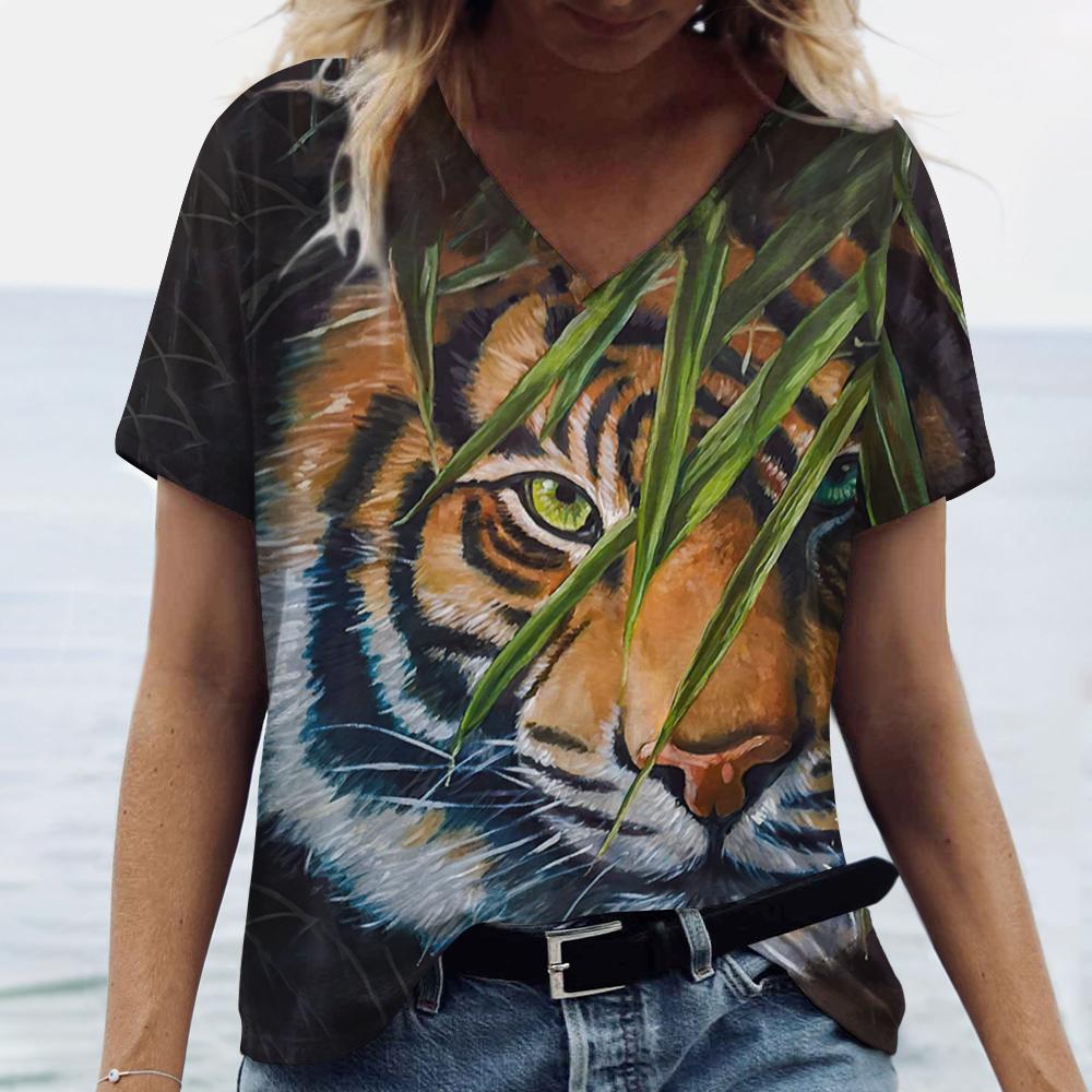 Módní dámské tričko Léto Kreslené zvířecí tričko Dámské oblečení Nadměrné Designové Krátký rukáv Výstřih do V Tričko Halenka 2024 Nové