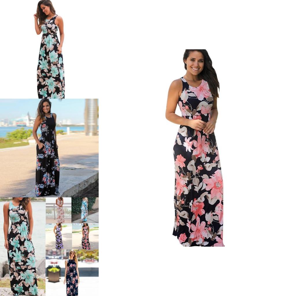 Elegantes Damen Sommer Boho Kleid Floral Ärmellos Strand Maxi Lang Sommerkleid Für Jeden Anlass