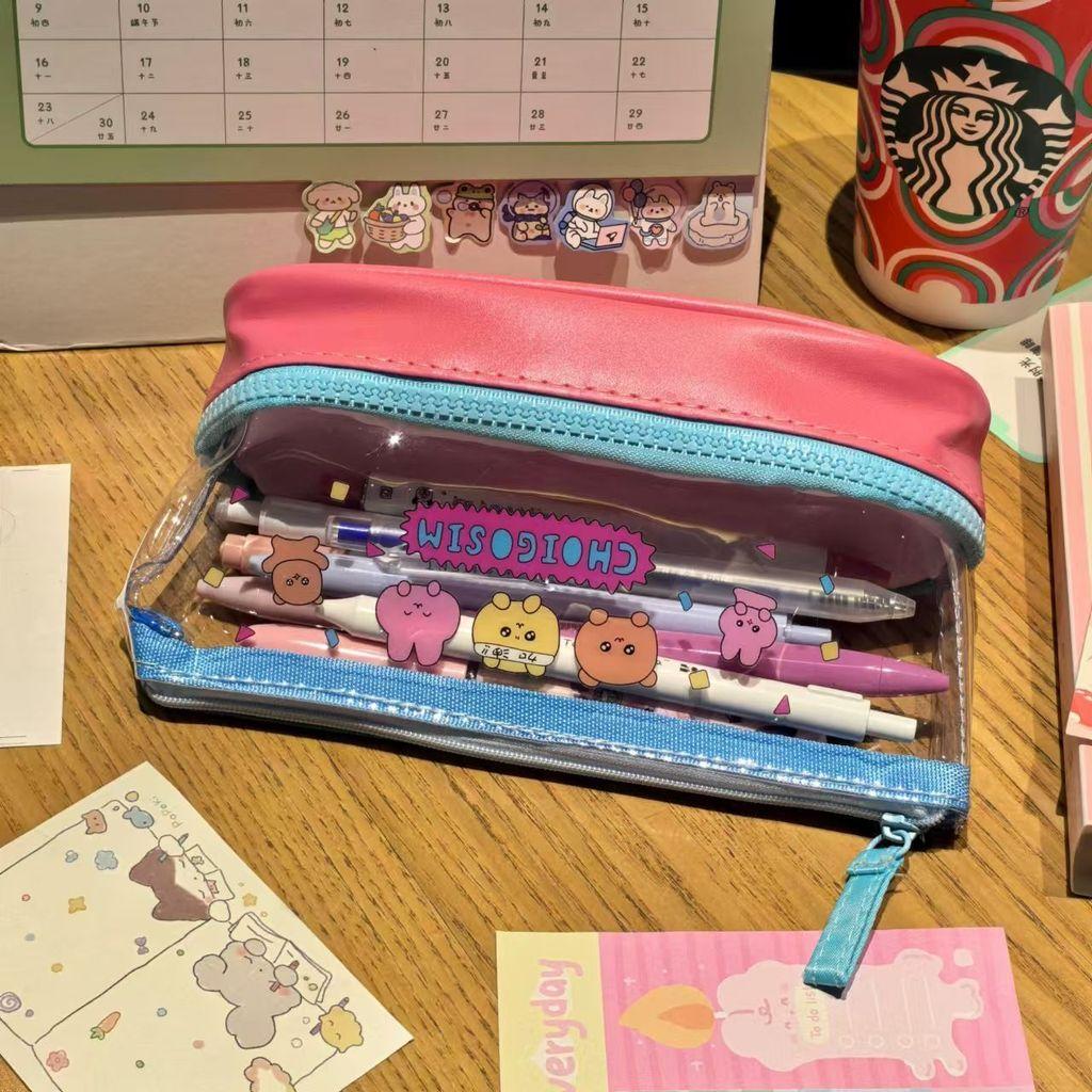 Simple Dual Layer Transparent Pencil Case With Large Capacity For Students And Office Supplies