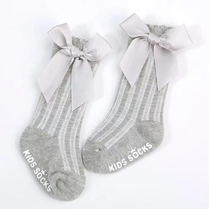 New Born Baby Girls Socks Spring Summer Autumn Non Slip Floor Crawling Sock Cute Big Bow Knee High Long Stockings for Toddlers