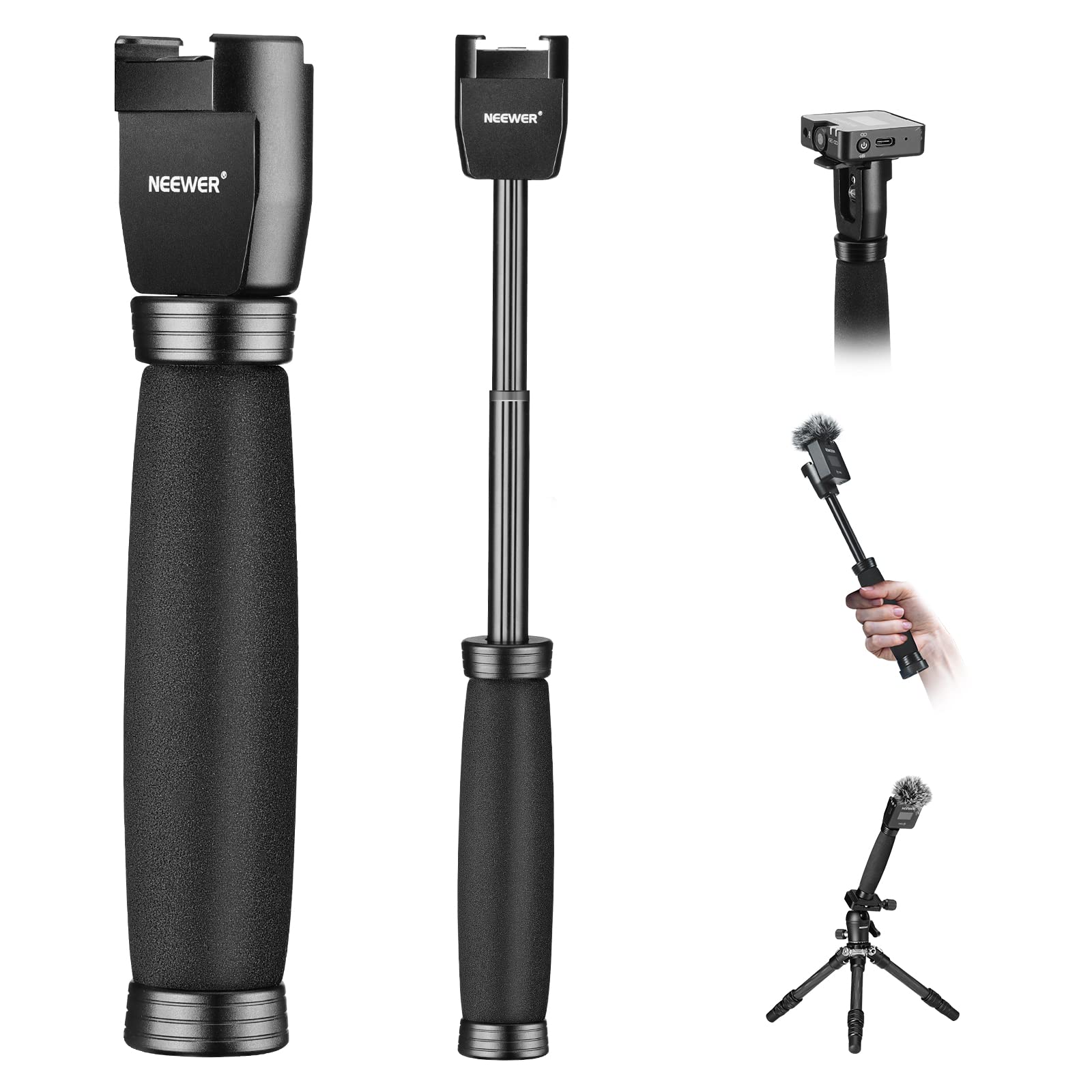 

NEEWER 12 30cm Telescopic Interview Microphone Handle for Wireless Go, Lavalier Video Microphone Handheld Adapter with Cold Shoe, Compatible with