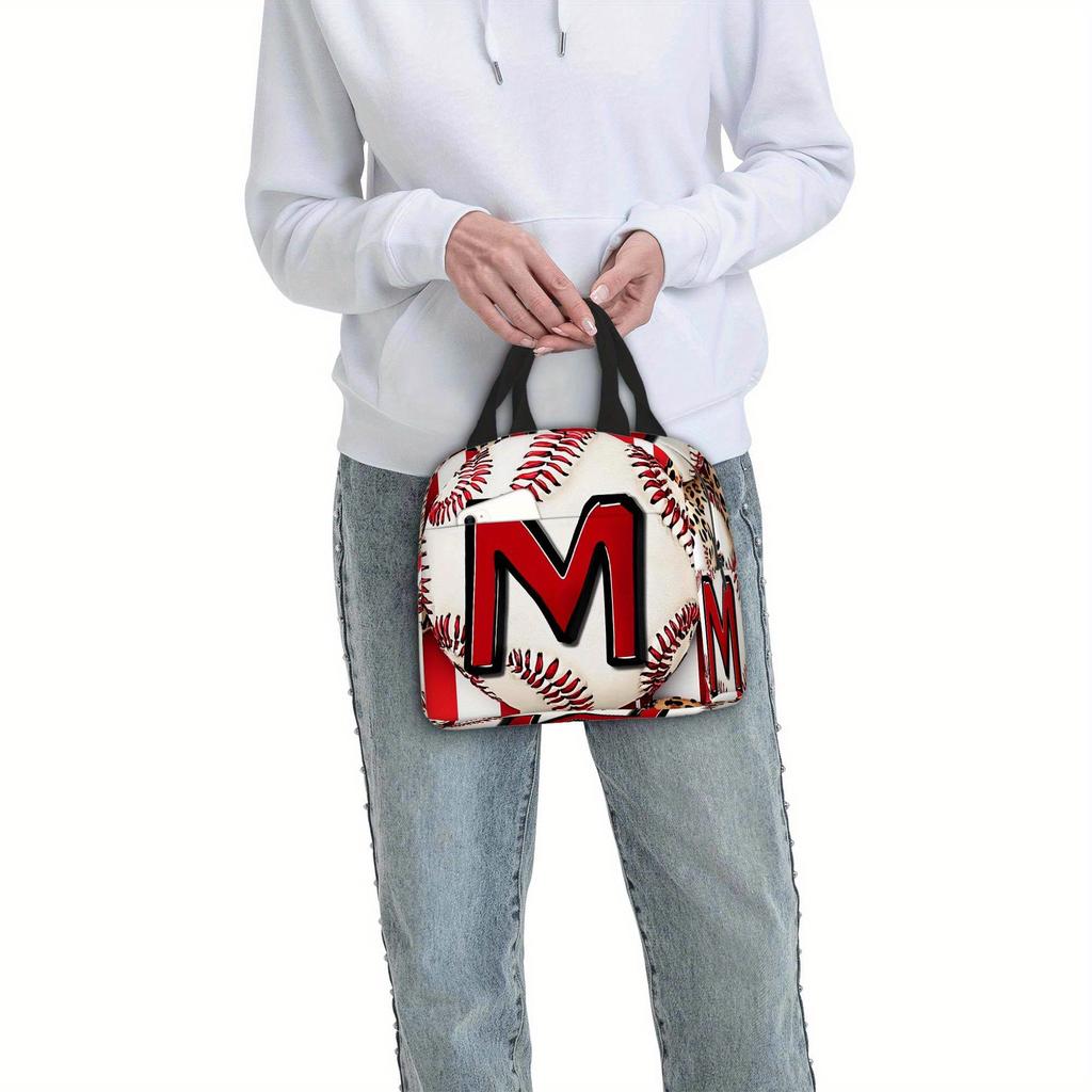1pc, Baseball-themed Pattern with Letter M Printed Thermal Bag, Insulation Bag, Insulated Bag. Not for Food Contact. Suitable Fo