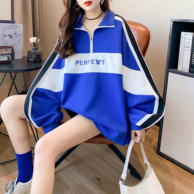 Plus Size Women Polo Collar Long Sleeve Sweatshirt Spring Autumn Loose Casual Zipper Hoodie Oversized Pullover Tops