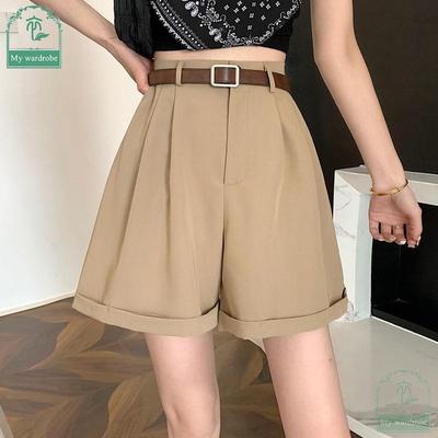 Calças largas femininas de cintura alta, soltas, finas, para terno, verão, versão coreana, shorts casuais enrolados