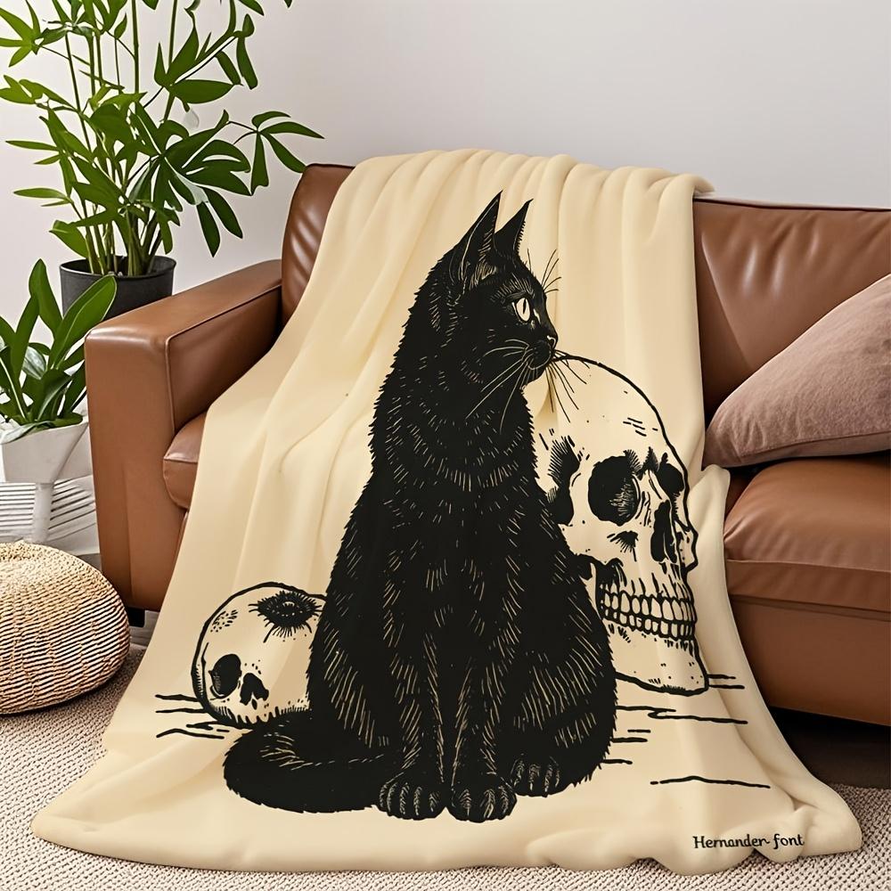 

Black Cat Skull Gothic Throw Blanket Halloween Design for Living Room Decor Gift for Her DarkStyle50x60 70x100cm28x39in