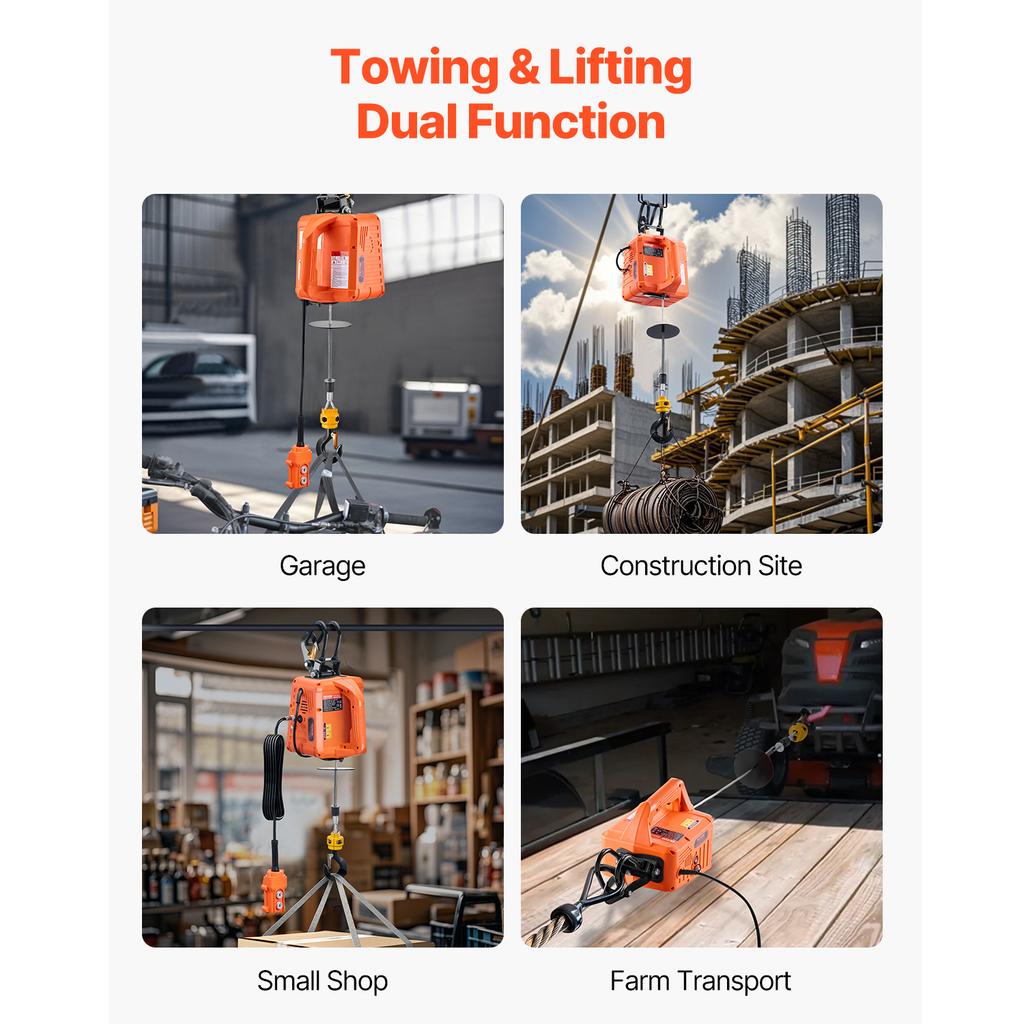 SucceBuy 3-in-1 1100Lbs Electric Hoist Winch 1500W Portable Power Winch 30 ft Lifting Height for Garage Warehouse Factory Towing