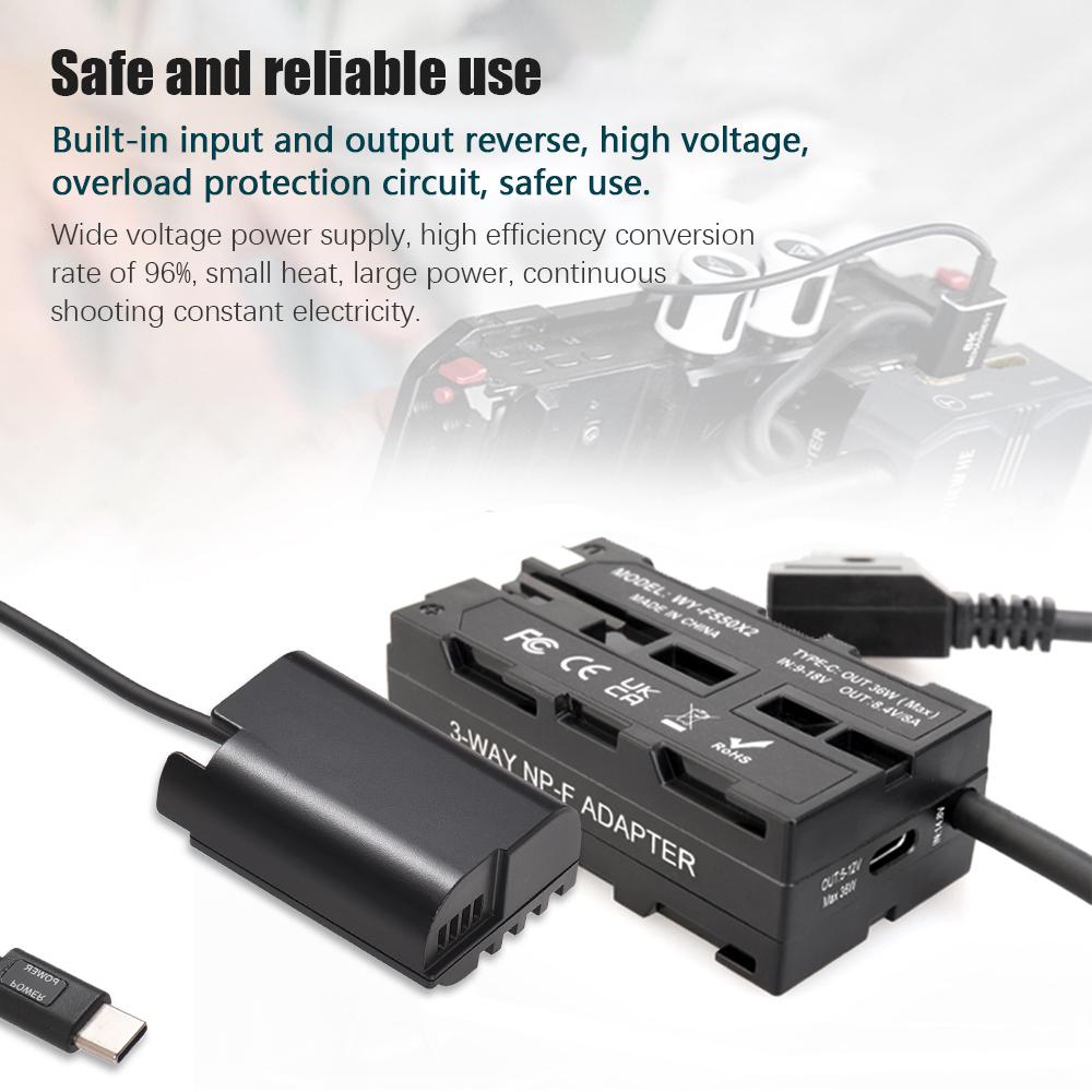 D-Tap To Dual-sided NP-F550 Dummy Battery + Type-C To DMW-DCC17 Dummy Battery Coiled Cable DC