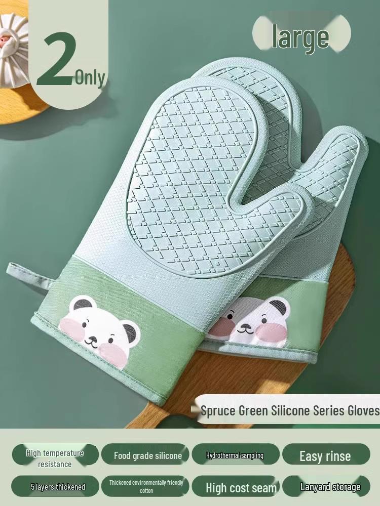 Heat-Resistant Silicone Oven Gloves: Anti-Scald, Non-Slip, Thickened for Baking and Steaming.