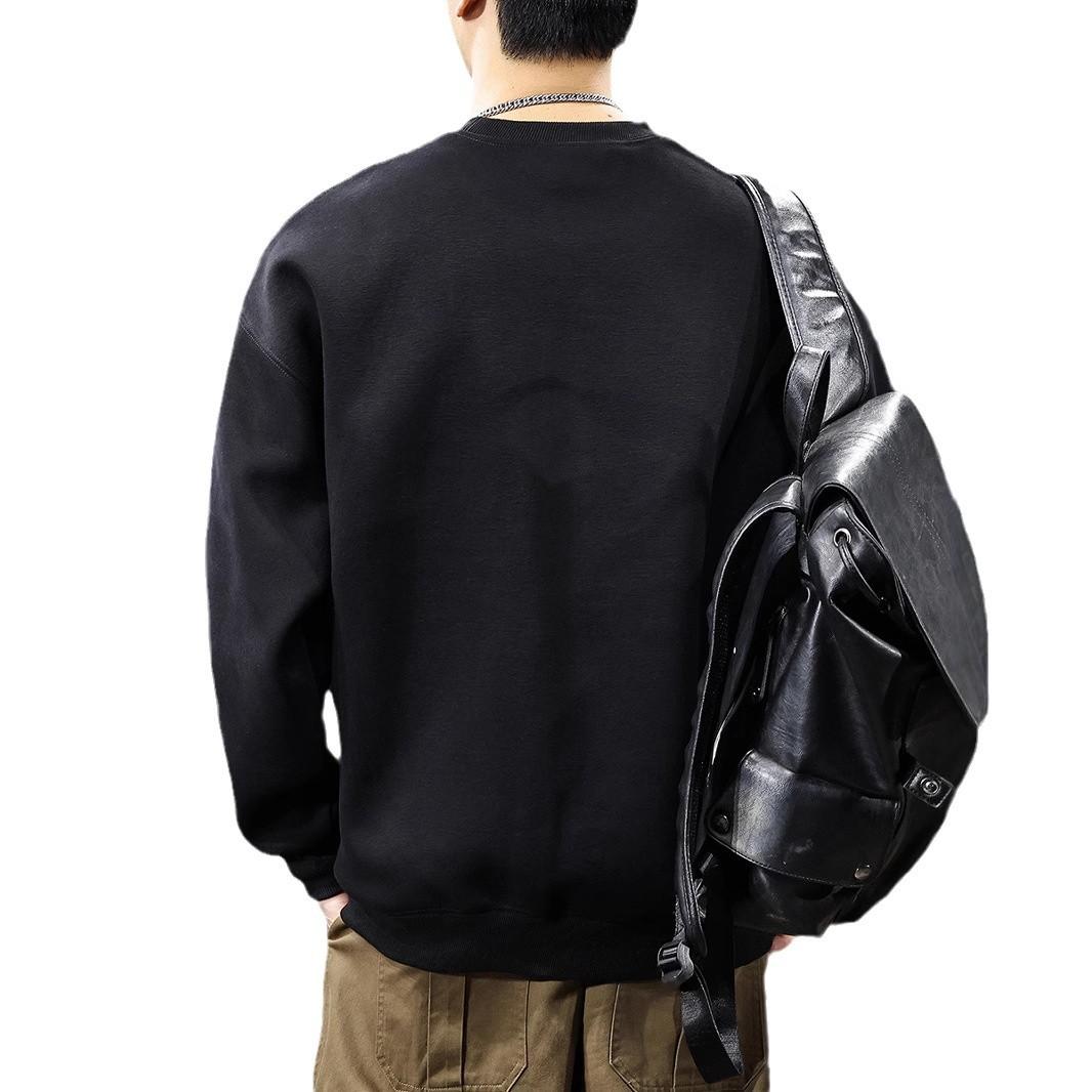 Осенний американский однотонный мужской свитер с круглым вырезом — фото 6