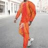 Men Black Cyan Half Split Brush Edge Print Long Sleeve Sweatshirt Jogger Pants Two Piece Suit