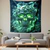 Green Skull with Four Leaf Clovers and Glowing Emerald Eyes Smoke Dark Fantasy Wall Tapestry Decor Man Cave St Patrick Day