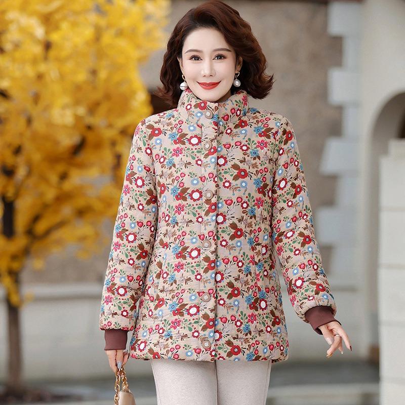 

Winter cotton-padded jacket with fleece to keep warm and floral new cotton-padded jacket thickened and thickened cotton-padded jacket for women 5XL [recommended 150-80kg] хаки
