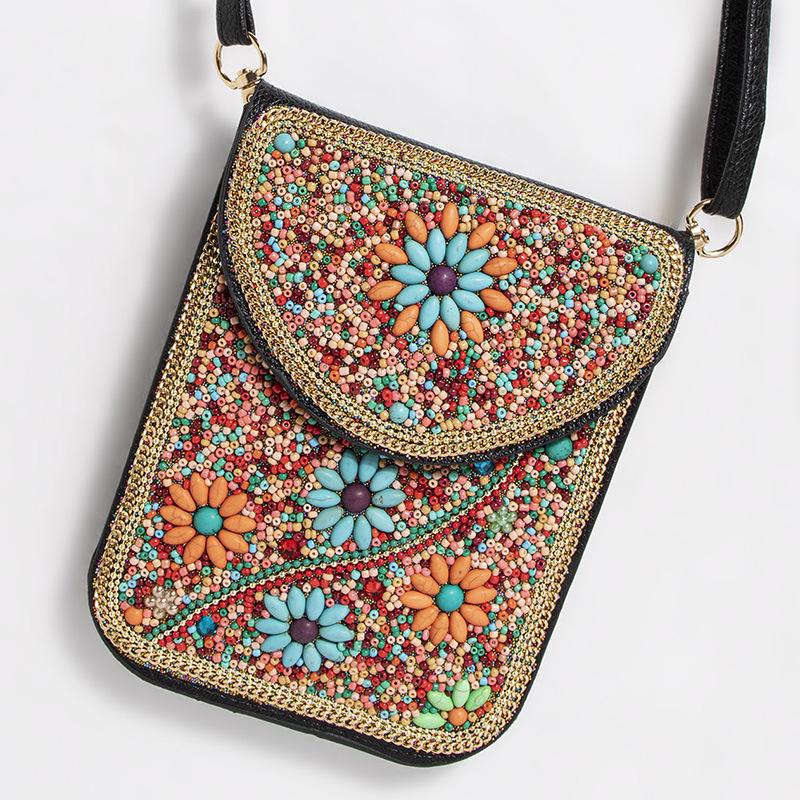 Exquisite Bohemian Style Crossbody Bag with Rice Beads, Shells, and Flowers
