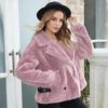 Inverno pele real velo fuzzy falso quente shearling jaqueta curto casaco de pelúcia com bolso