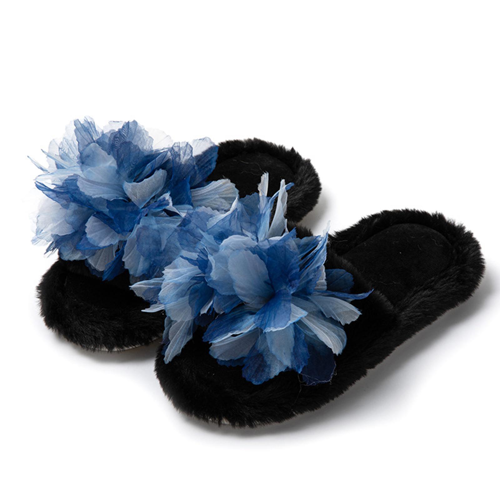 Women s Winter Fuzzy Cotton Slippers with Floral Design Candy Colors 36