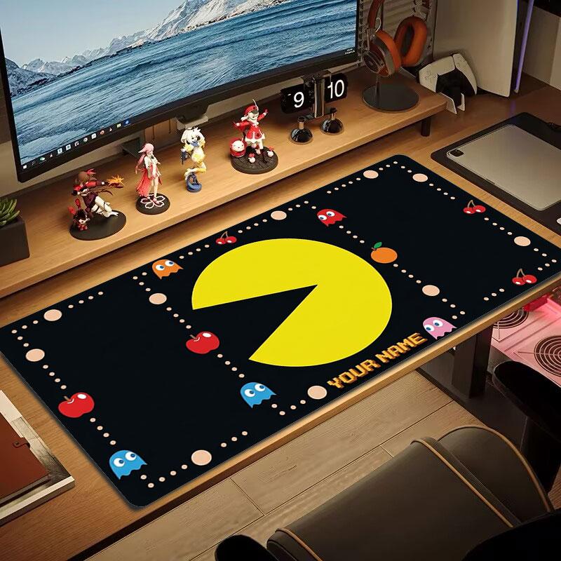 Pac-Man Custom Name Large Size Mouse Pad Large Gaming Table Cushion Non-slip Laptop Tablet Big Mousepad XXL Mat Mini PC Playmat With Lock Edge