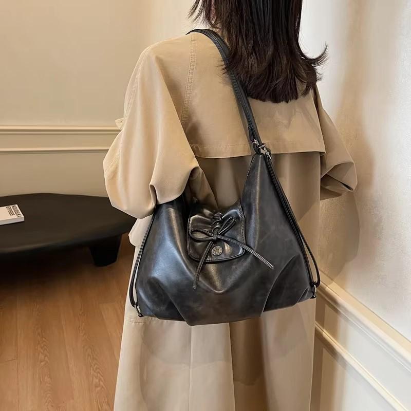 Bow Tie  Leather Shoulder Bags for Women New Autumn Winter Luxury Large Capacity Bag Trend Retro Simple Bags