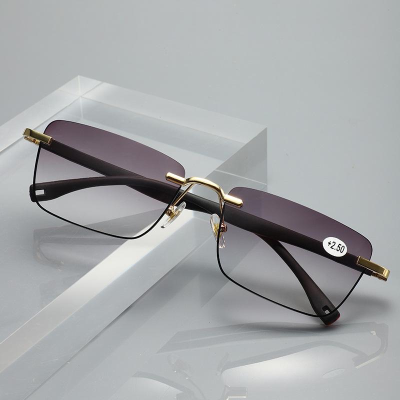 Business Style Reading Glasses New Trendy High Definition Frameless Square Fashion Anti Blue Light Reading Goggles for Men Women