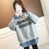 Sweatshirt for Women Cotton Faux Two-Piece Loose Casual Pullover Long Sleeve Sweatshirt Top