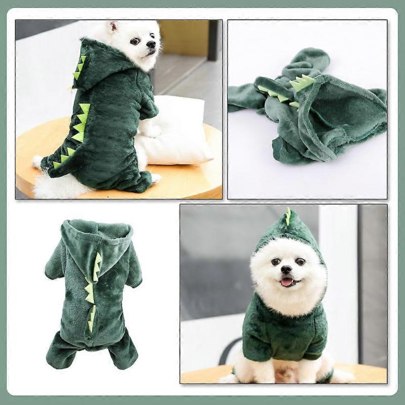Green Dinosaur Designed Dog Outfit for Pet Use Crafted with Coral Fleece