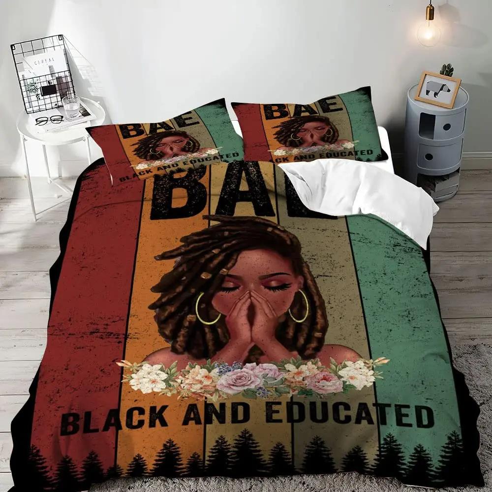 African American Black Duvet Set Three-Piece Soft Bedding Set With Pillowcase