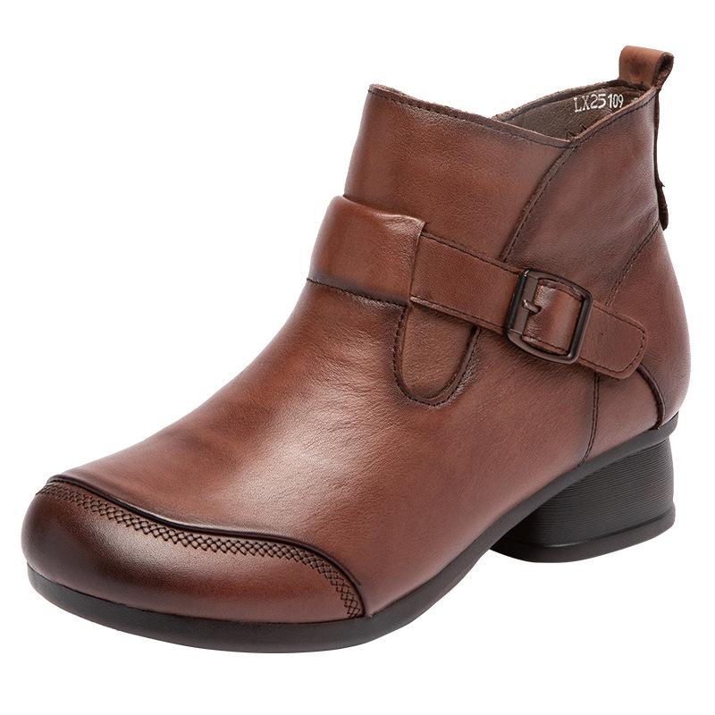 2025 Women's Vintage British High-Top Leather Boots - Autumn/Winter Slip-On, Versatile, Comfortable