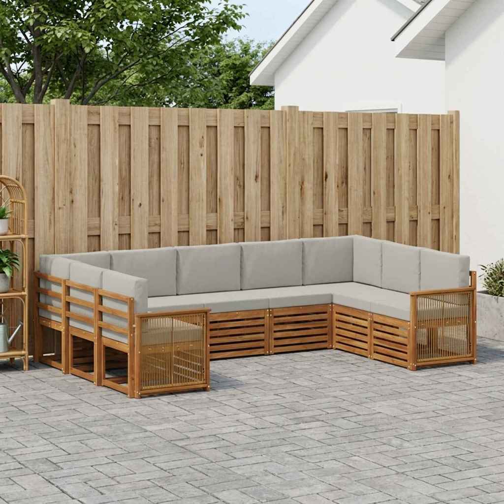 Corner Sofa Set with Cushions 7 pcs Natural and Light Grey