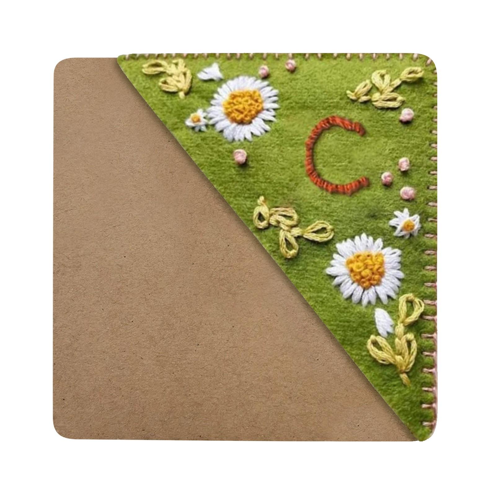

Handcrafted Embroidered Corner Bookmark Four Seasons Themed Floral Stitching Design Handmade Felt Fabric Reading Accessory