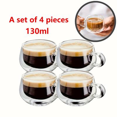 Kompakte Kaffeetassen, 4er-Set, aus doppelwandigem Borosilikatglas, kleine Tassen mit Henkeln, perfekt für Eiskaffees, Macchiatos