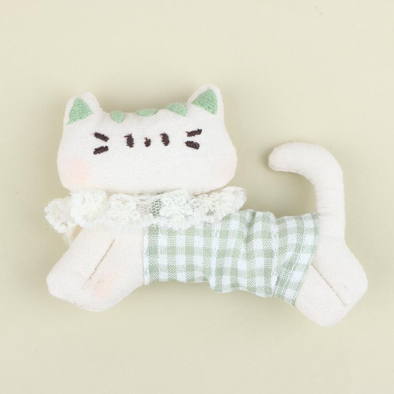 Soft Plaid Fabric Stuffed Kitten Ornament Cute Plush Cat Patch DIY Handmade Accessory for Scrapbooking Clothes Bag Decor