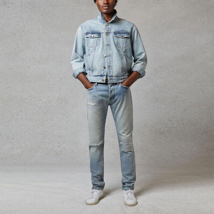 Fear of God Essentials Fall/Winter 2020 Light Denim Trucker Jacket Unisex Outerwear Indigo FOG-FW20-363