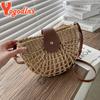 Yogodlns Summer Straw Bag For Women Semicircle Crossbody Bags Rattan Handmade Messenger Handbag Travel Beach Bags Tote