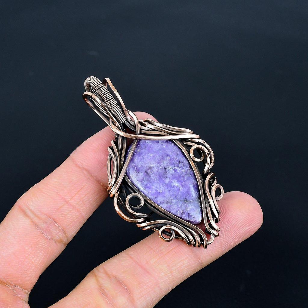 Lepidolite Pendant, Gemstone  999 Copper Wire Wrapped Jewelry Pendant, Handmade Jewelry Birthstone Pendant, Gift For Him