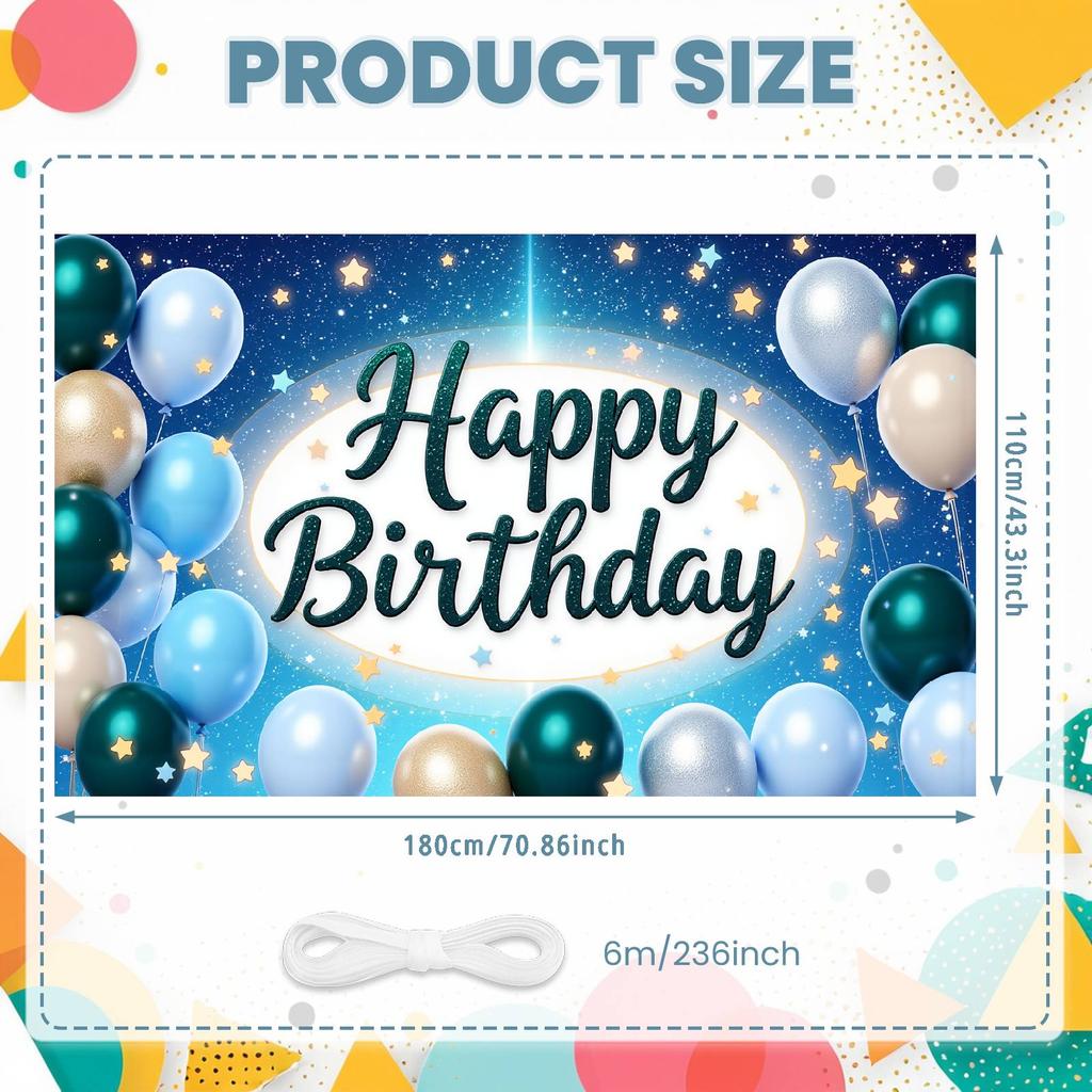 Happy Birthday Banner Purple Blue Balloon Glitter Design Birthday Party Backdrop Decoration Photography Background Prop