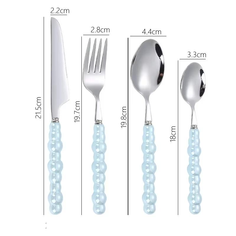 

Set of 4 Ceramic Pearl Handle Cutlery Set Knife Fork Spoon Creative Cute Soup Spoon Western Food Steak Knife Spoon and Fork Set синій