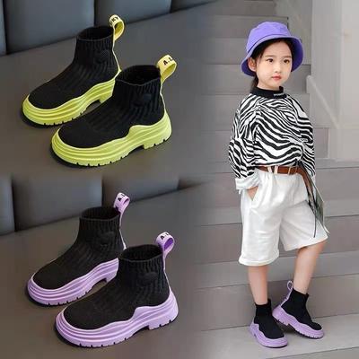 Adidași Tricotați Respirabili cu Top Înalt pentru Copii Cizme Confortabile și Elegante pentru Fete Colecția Toamnă 2025