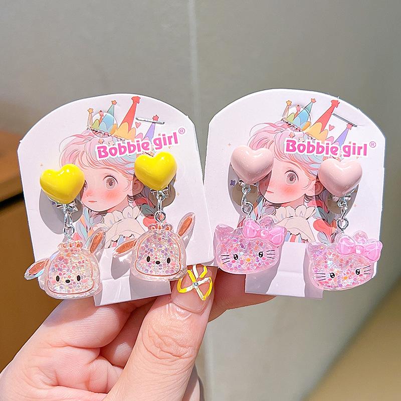 Kuromi Kolczyki Klipsy Bez Przekłuwania Uszu z Kokardką dla Dziewczynek