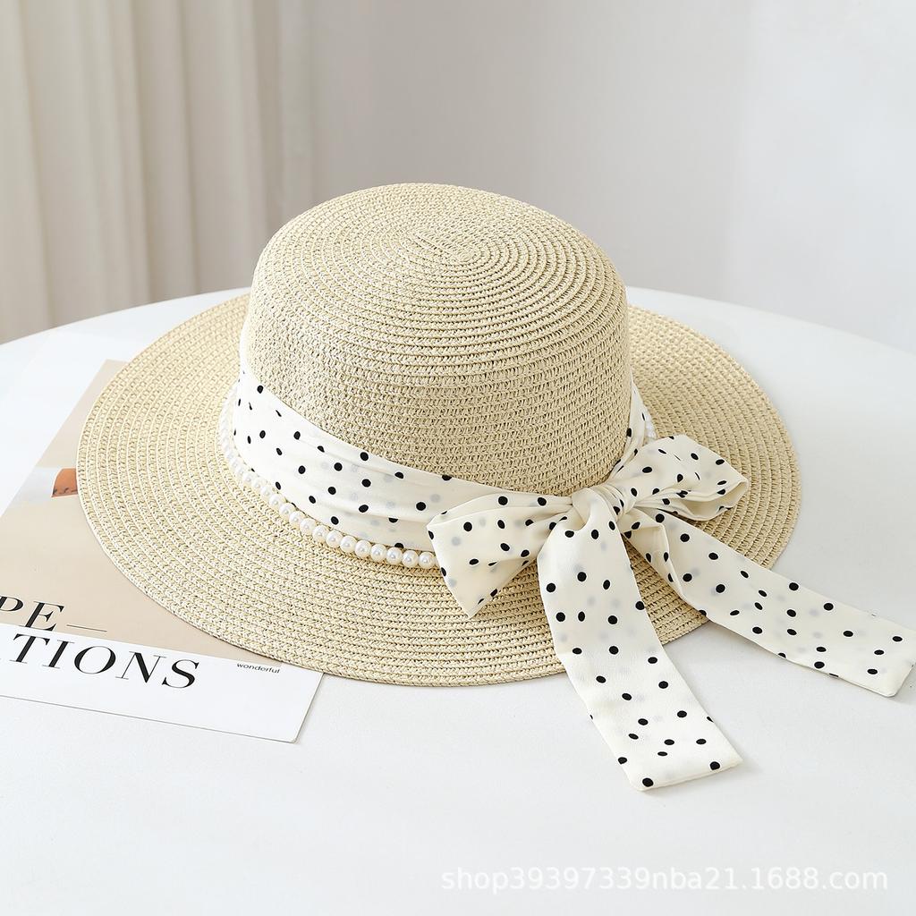 Thousand Gold Light Luxury High-end Straw Hat Female Sweet Versatile Sunscreen Beach Flat Top Top Hat Travel British Sun Hat