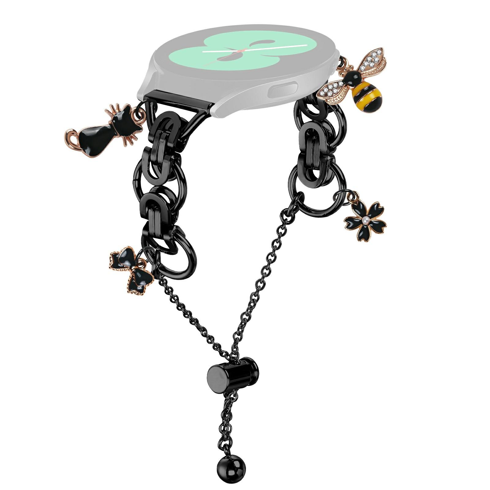 

For Samsung Galaxy Watch4 Classic 42mm 46mm Electroplated Metal Alloy Band Single Loop Chain Bracelet Strap Black