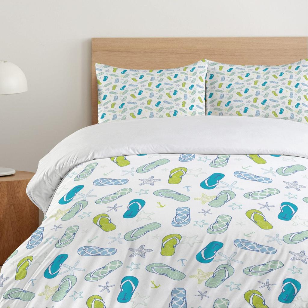 Flip-Flop Beach Swimming Three-Piece Quilt Cover 3D Digital Printing Bedding Set Bed Cover