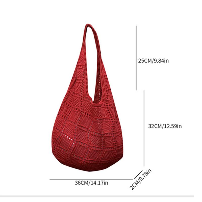 Yogodlns Retro Knitted Net Bag Shoulder Tote Beach Holiday Women's Bag Weaving Art Style Casual Minimalist Polyester Handbags