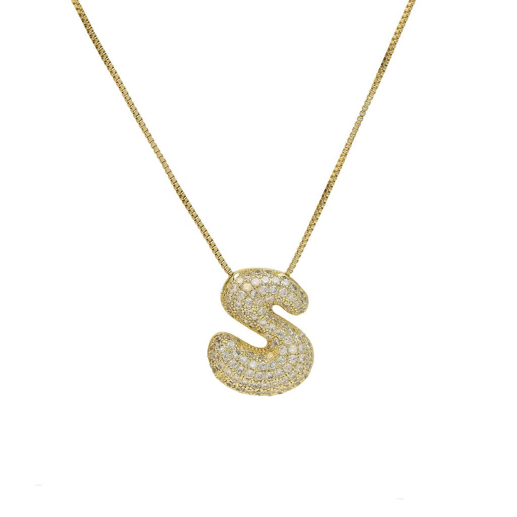 Luxury Zircon 26 English Letter Pendant Necklace for Women Gold Plated Stainless Steel Chain Fat Alphabet Hip Hop Necklace