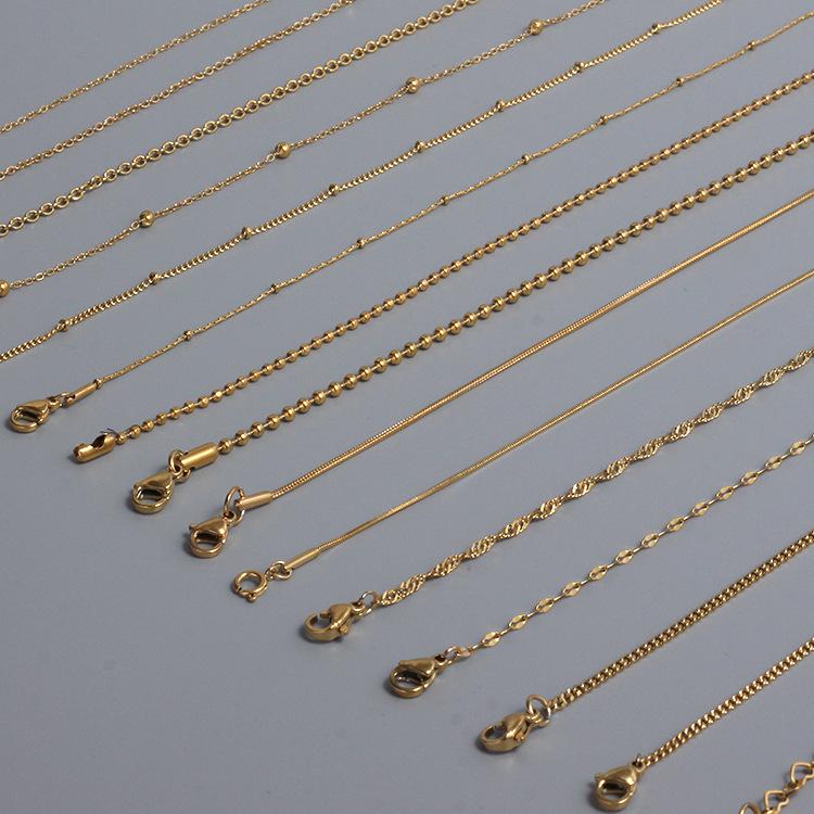 18K Gold Stainless Steel Electroplated Necklace with Round Bead and Lips Chain for DIY Jewelry.