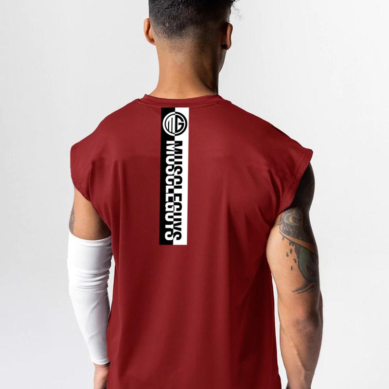 Muscleguys Gym Bodybuilding Fitness Training Vests Summer Mesh Breathable Quick Dry Sleeveless Tank Tops Mens Running Sport Loose T-Shirts