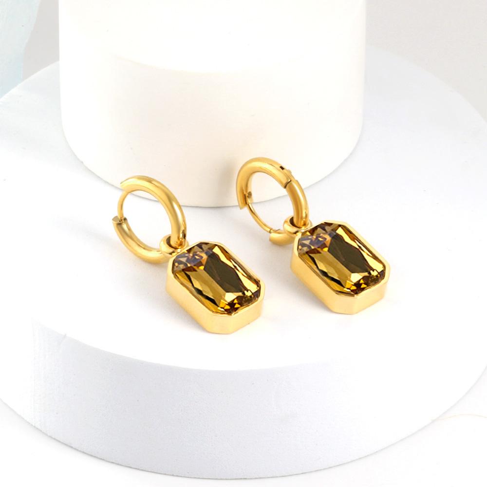 Fashion Square Zircon Pendant Earrings for Women and Girls, Stainless Steel Gold-Plated Cubic Zirconia Ear Accessories Jewelry
