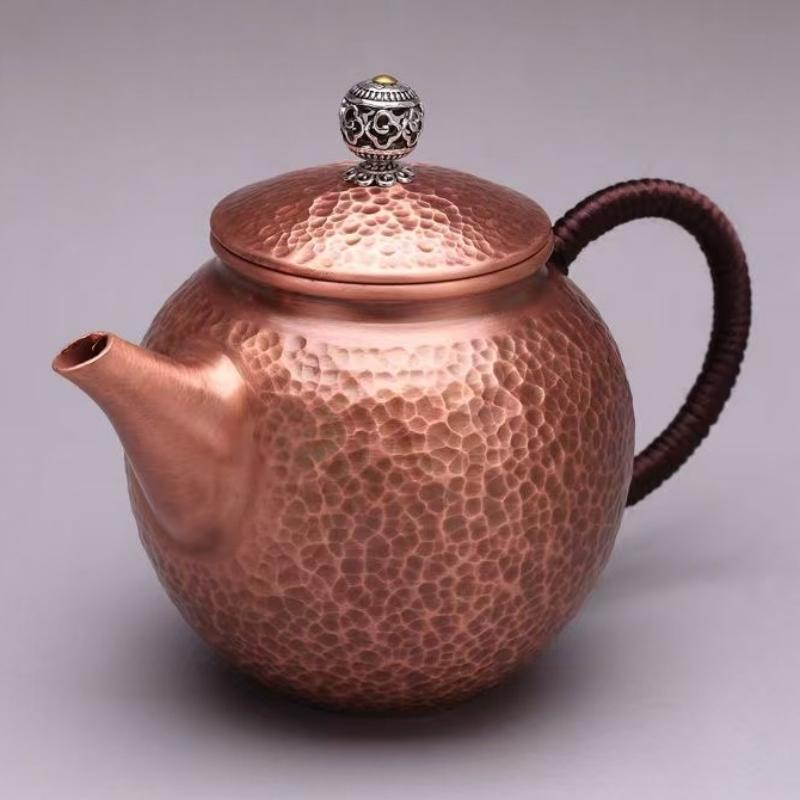 Vintage Small Size Copper Coffee Pot,Hammer Texture Weave Handle 300 Ml Heat Resistant Filter Water Kettle,Handcrafted Teapot