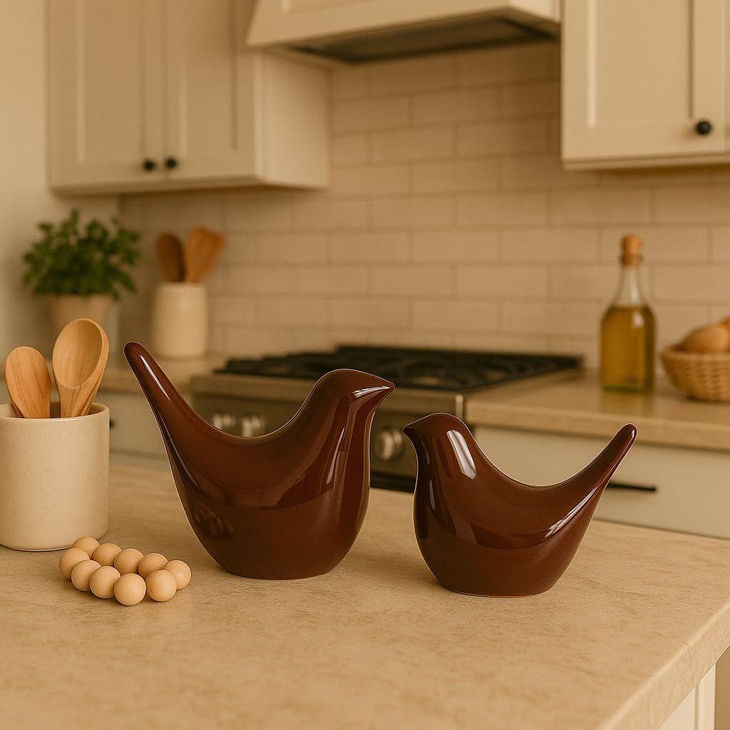 Creative Brown Glossy Ceramic Birds Figurines Home Decorations Accessories Party (Pack of 2, Brown)